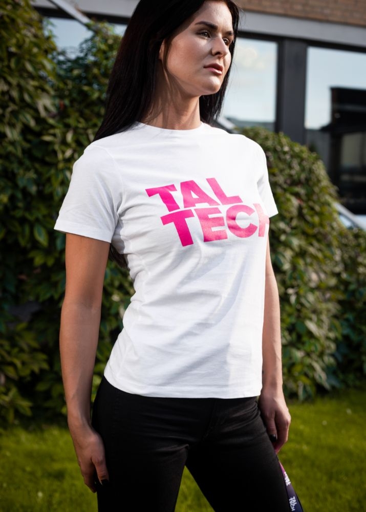 White T-shirt with pink logo for women