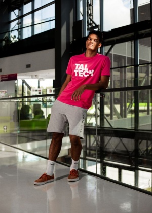 Pink T-shirt with white logo for men