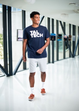 Navy T-shirt with white logo for men