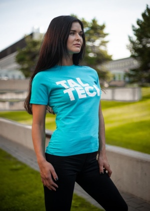 Light blue T-shirt with white logo for women