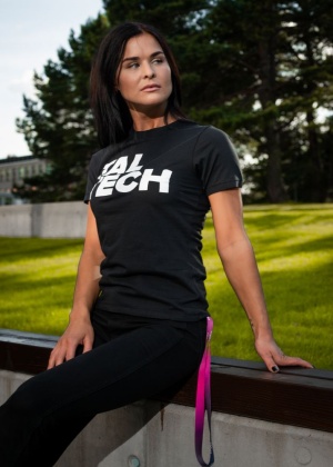 Black T-shirt with white logo for women