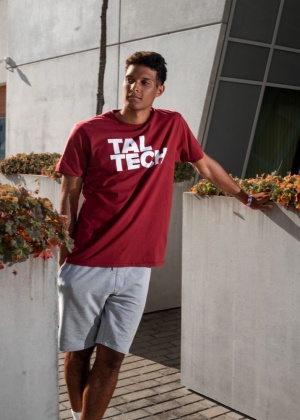 Burgundy T-shirt with white logo for men