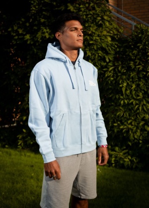 Light blue sweater with zipper for men