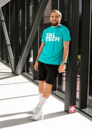 Light blue T-shirt with white logo for men