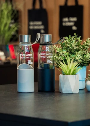 Glass water bottle "Pure water pure future"