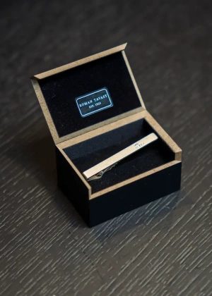 Silver tie pin in a gift box