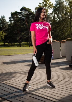 Pink T-shirt with white logo for women