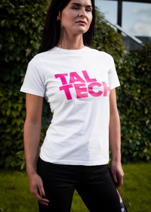 White T-shirt with pink logo for women